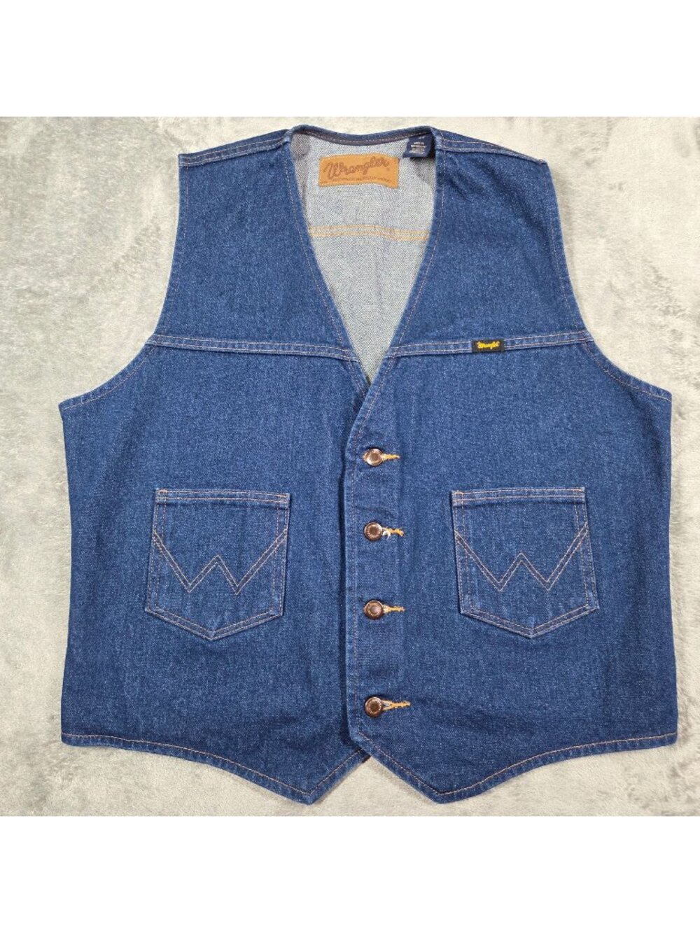 Wrangler Vest Mens Large Blue Denim Western Cowboy Rodeo Retro Rockabilly